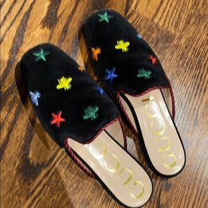 Gucci Black Velvet Slipper Slides Stars & Bees